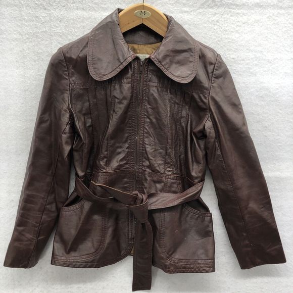 Vintage Jackets & Blazers - Adam & Eve Vintage Leather Jacket Small Burgundy Tie Belt 70's Disco Party Afro